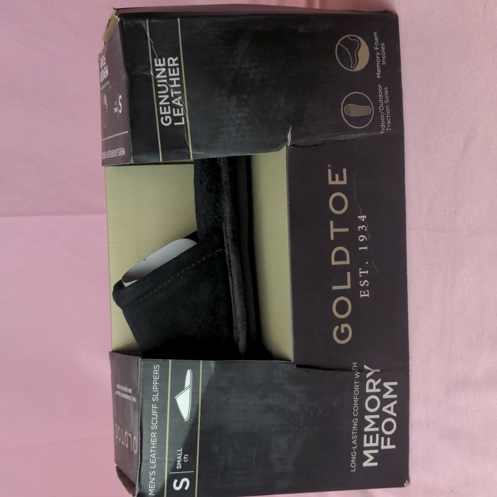 Gold Toe Mens Black Leather Scuff 100% Genuine Suede Upper Slippers size 7